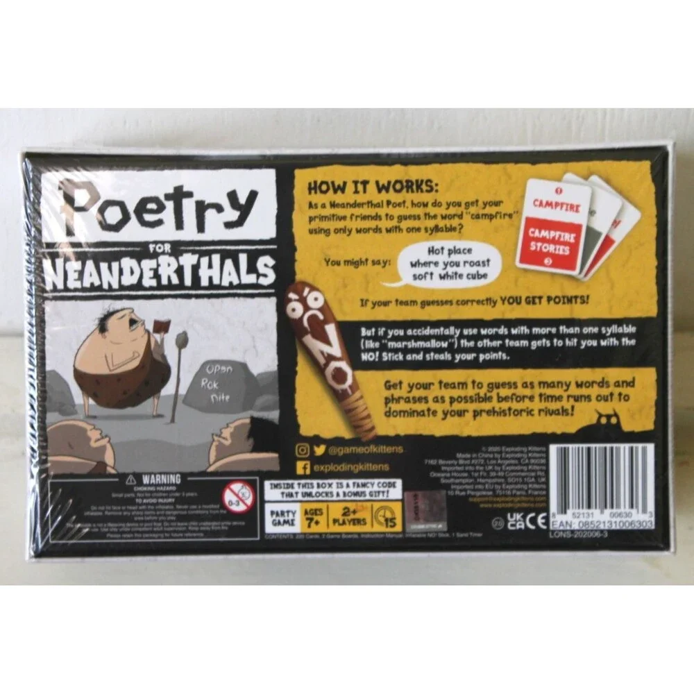 Poetry For Neanderthals Word Card Game 7+ New Sealed Family Fun Game